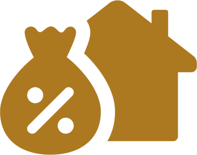 Home equity lines of credit icon with home and percentage sign on bag of money