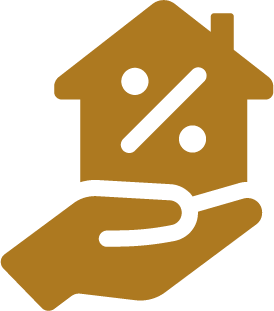 Home equity loans icon with hand and percentage sign on a home